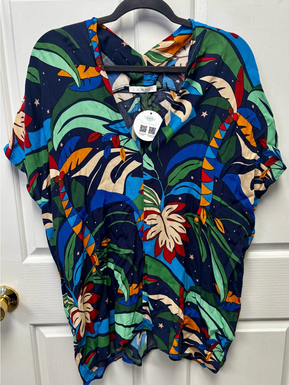 Karlie Navy Multi Tropical Print V-Neck Tunic